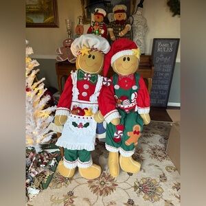Vintage 5 Foot Tall Festive Holiday Gingerbread Christmas Couple Decor